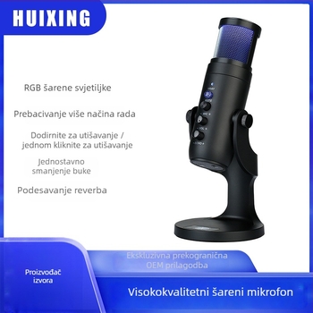 USB kondicijski mikrofon za prijenos uživo, pjevanje, igranje i sastanke — frekvencijski raspon 40 Hz–20 kHz; SNR ≥60 dB; napajanje 5 V; USB priključak