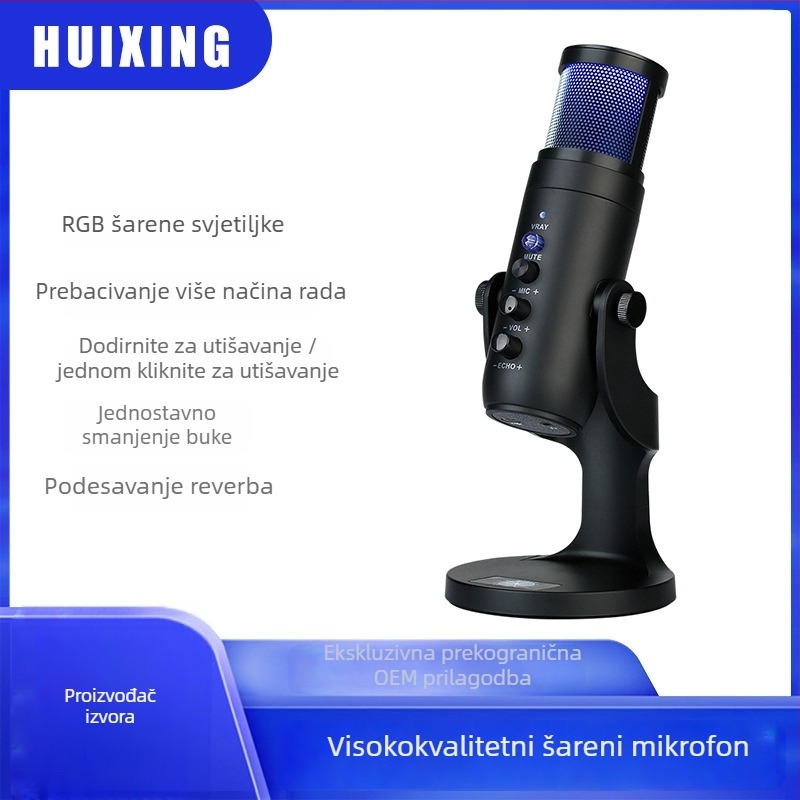 USB kondicijski mikrofon za prijenos uživo, pjevanje, igranje i sastanke — frekvencijski raspon 40 Hz–20 kHz; SNR ≥60 dB; napajanje 5 V; USB priključak