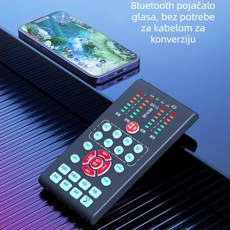 Bluetooth uređaj za promjenu glasa za mobilne telefone — real-time promjena glasa muškarac/žena, zvučna kartica za live streaming, BK10, Bluetooth 5.0, ugrađena baterija 1200-2000 mAh, raspon frekvencija 100 Hz–20 kHz, trajanje 8–12 h