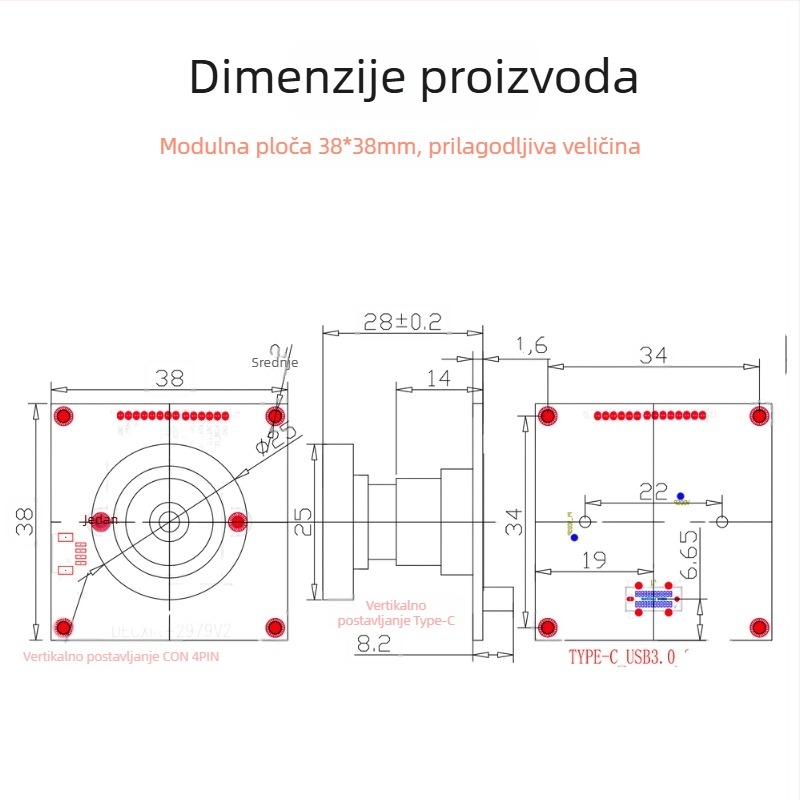 U3 kamera modul: 2MP senzor, 1080p60, USB 3.0, automatsko fokusiranje, elektronička stabilizacija slike