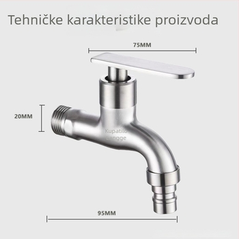 Kran za perilicu rublja, 304 nehrđajućeg čelika, ugrađen u zid, 20 mm ulaz/izlaz, otvaranje ključem, bakrena jezgra ventila
