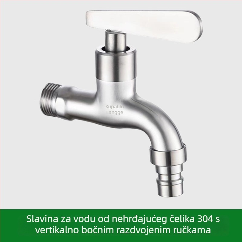 Kran za perilicu rublja, 304 nehrđajućeg čelika, ugrađen u zid, 20 mm ulaz/izlaz, otvaranje ključem, bakrena jezgra ventila