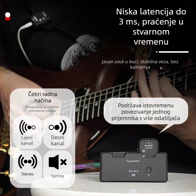 WP-12 Bežične slušalice za nadzor za električnu gitaru s Bluetooth odašiljačem i prijemnikom (1 prema 2)