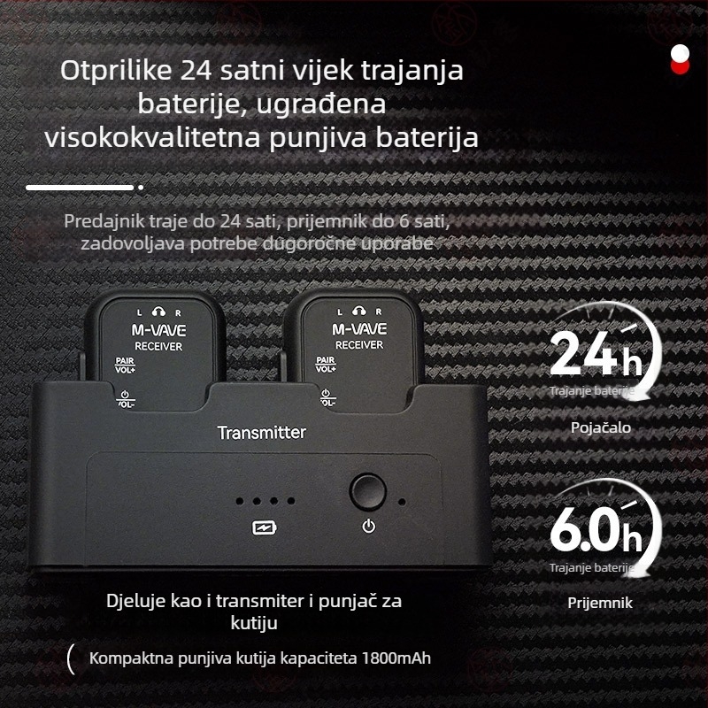 WP-12 Bežične slušalice za nadzor za električnu gitaru s Bluetooth odašiljačem i prijemnikom (1 prema 2)