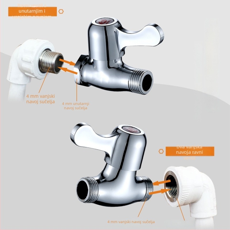 Bakarna 1/2-inčna ravna zatvarač, ugradnja u zid, brzo otvaranje, unutarnji i vanjski navoji