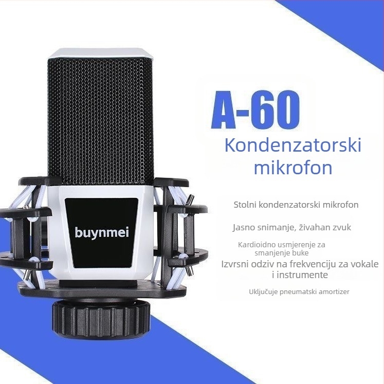 A60 live zvučna kartica kondenzatorski mikrofon paket za karaoke i streaming, ugrađena baterija 800–1000 mAh, trajanje 6–8 sati, SNR ≥70 dB