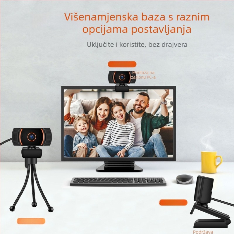 HD USB web kamera s autofokusom za računalo, ugrađeni mikrofon, 8 MP senzor, 1600x1200 @ 30fps, bez upravljača