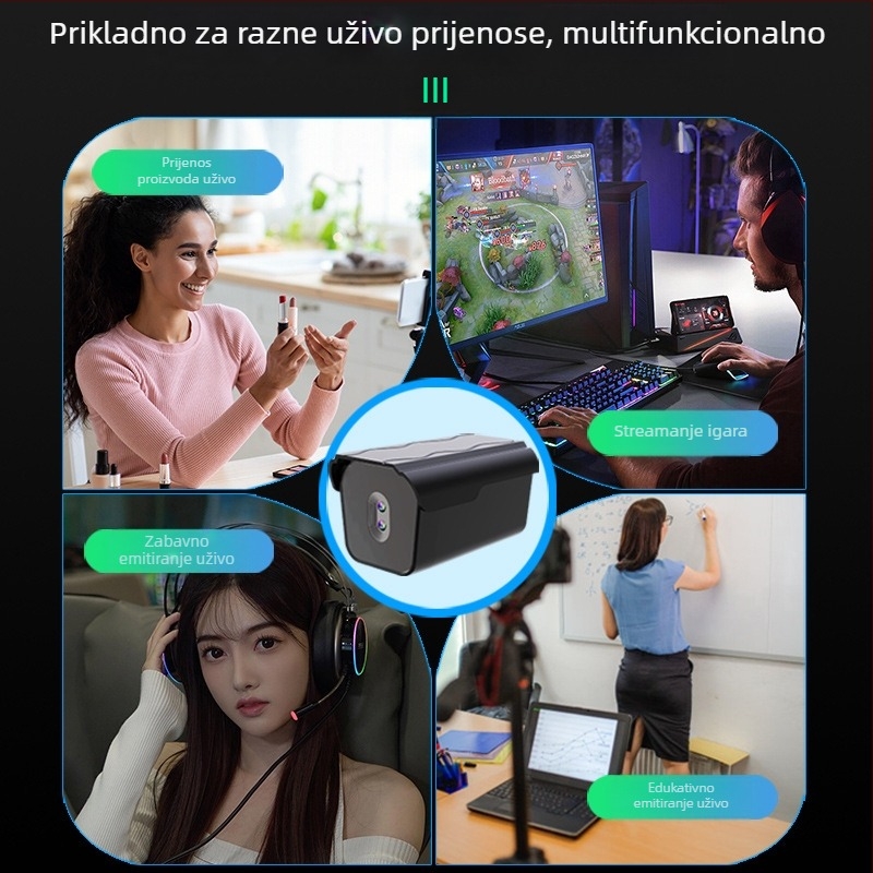 Web kamera za prijenos uživo, 4K Ultra HD, senzor 12 MP, dvostruka kamera, automatsko fokusiranje, ugrađeni mikrofon