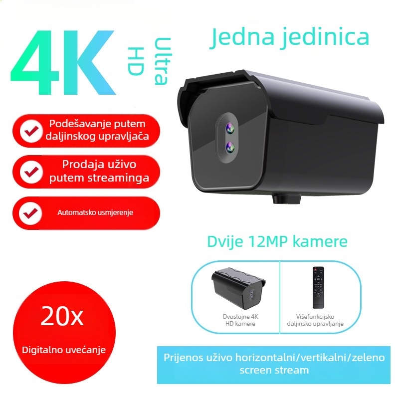 Web kamera za prijenos uživo, 4K Ultra HD, senzor 12 MP, dvostruka kamera, automatsko fokusiranje, ugrađeni mikrofon