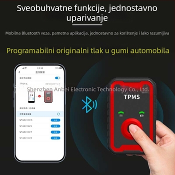Anbeili Instrument za podešavanje tlaka guma – Univerzalna aktivacija/Reset senzora i programski alat, Model A9, 0–6 bar, Za automobile/kamione/SUV, Prijenosno, Prikaz u APP