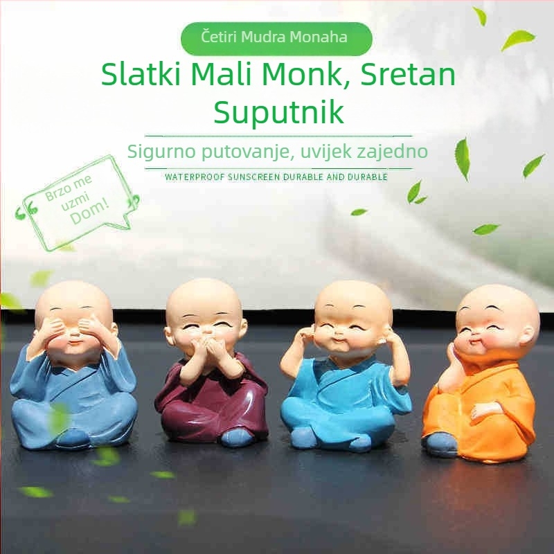 Set od četiri Zen monaha od smole, ukras za automobil i stolni dekor, moderan dizajn