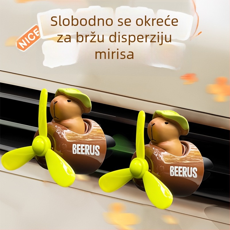 Auto aromaterapijski ukras s Capybara u motivu aviona — Moderan plastični dekor, crtani automobil, neprilagodljiv