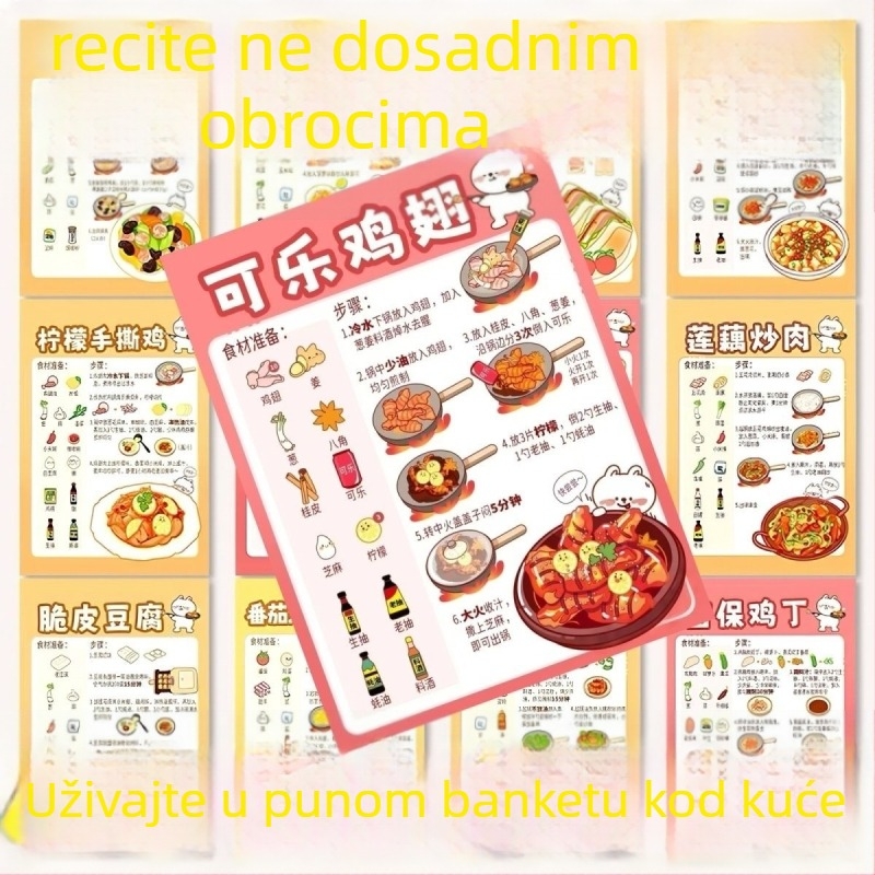 192 listića mini kućnih jelovnika s receptima, za milk tea i grickalice, vodič za početnike kuhanja, dekorativne naljepnice