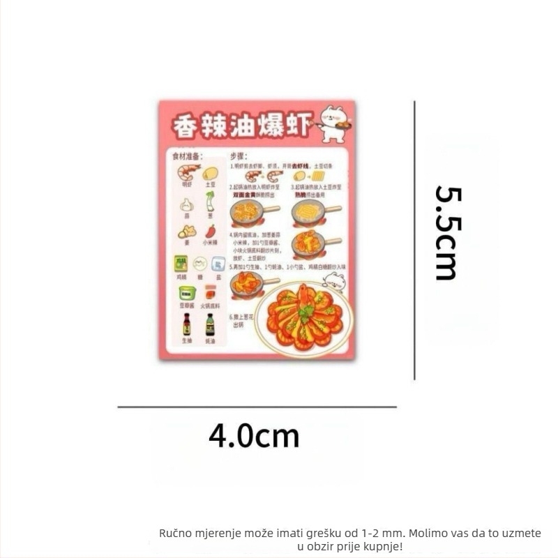 192 listića mini kućnih jelovnika s receptima, za milk tea i grickalice, vodič za početnike kuhanja, dekorativne naljepnice