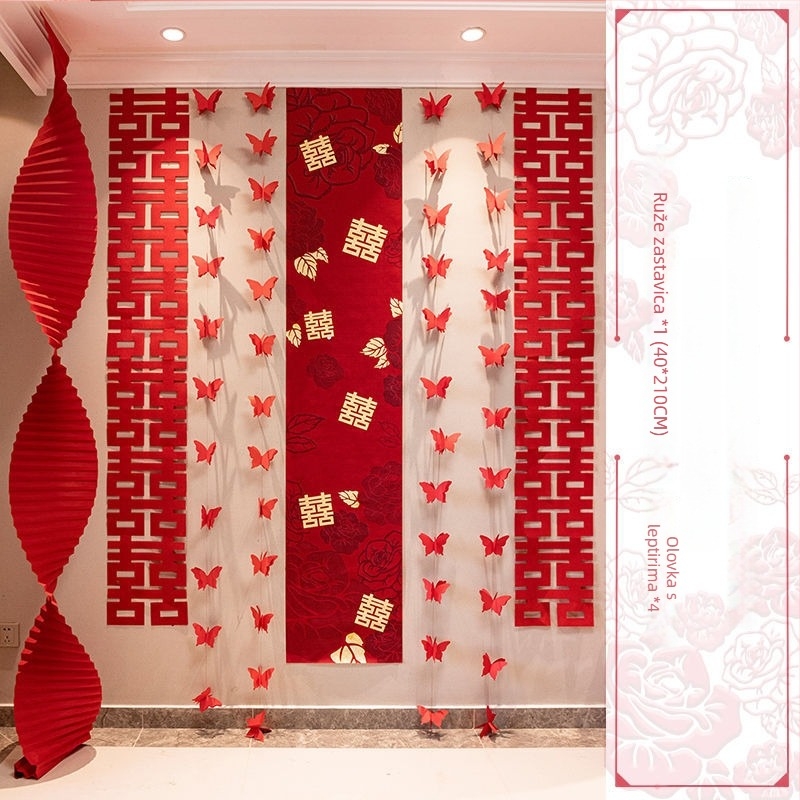 Svadbeni komplet za uređenje sobe s zidnim ukrasima, zavjesama i girlandama za bračnu spavaću sobu i dnevni boravak (Materijal: netkana tkanina; Pakiranje: Opp bag; Marka: Tiantianxifang; Kategorija: Drugi svadbeni dodaci; Prigoda: Vjenčanje)