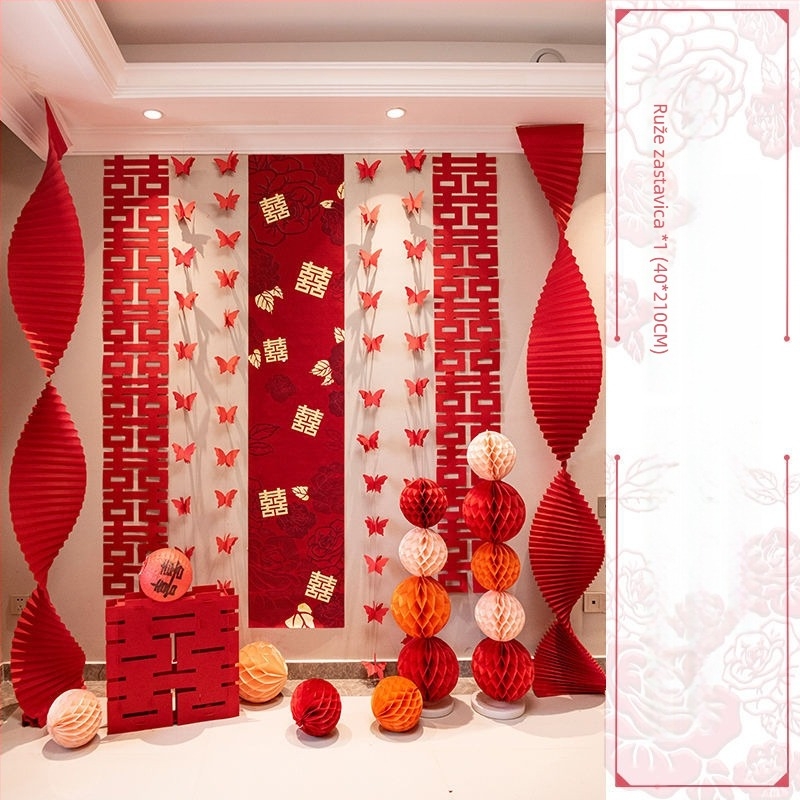 Svadbeni komplet za uređenje sobe s zidnim ukrasima, zavjesama i girlandama za bračnu spavaću sobu i dnevni boravak (Materijal: netkana tkanina; Pakiranje: Opp bag; Marka: Tiantianxifang; Kategorija: Drugi svadbeni dodaci; Prigoda: Vjenčanje)