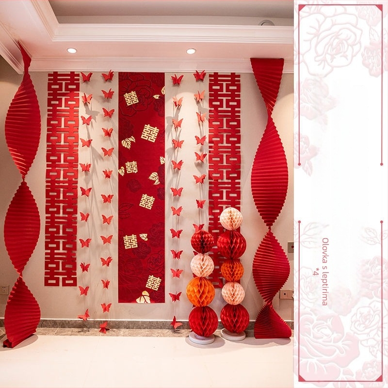 Svadbeni komplet za uređenje sobe s zidnim ukrasima, zavjesama i girlandama za bračnu spavaću sobu i dnevni boravak (Materijal: netkana tkanina; Pakiranje: Opp bag; Marka: Tiantianxifang; Kategorija: Drugi svadbeni dodaci; Prigoda: Vjenčanje)