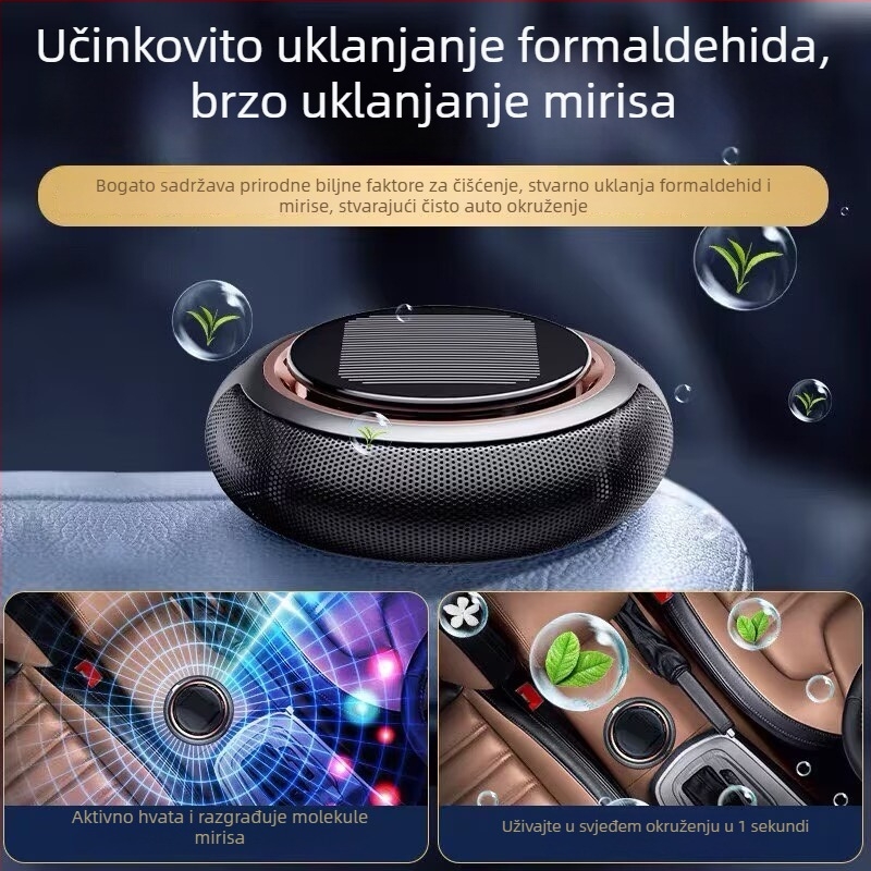 Solarni napajan auto osvježivač zraka u kutiji s rotirajućim raspršivačem mirisa i tekućinom za dopunu, model A095