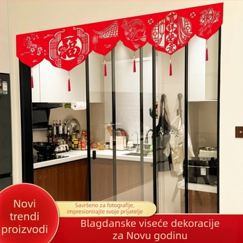 Vrata zavjesa za Proljetni festival – filc tkanina, trake, uzorak: zodijak/ crtanje/ tekst, rekvizit za uređenje prostora