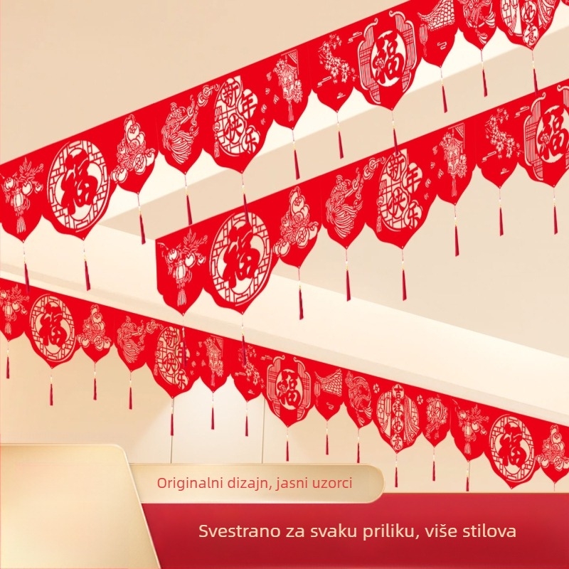 Vrata zavjesa za Proljetni festival – filc tkanina, trake, uzorak: zodijak/ crtanje/ tekst, rekvizit za uređenje prostora