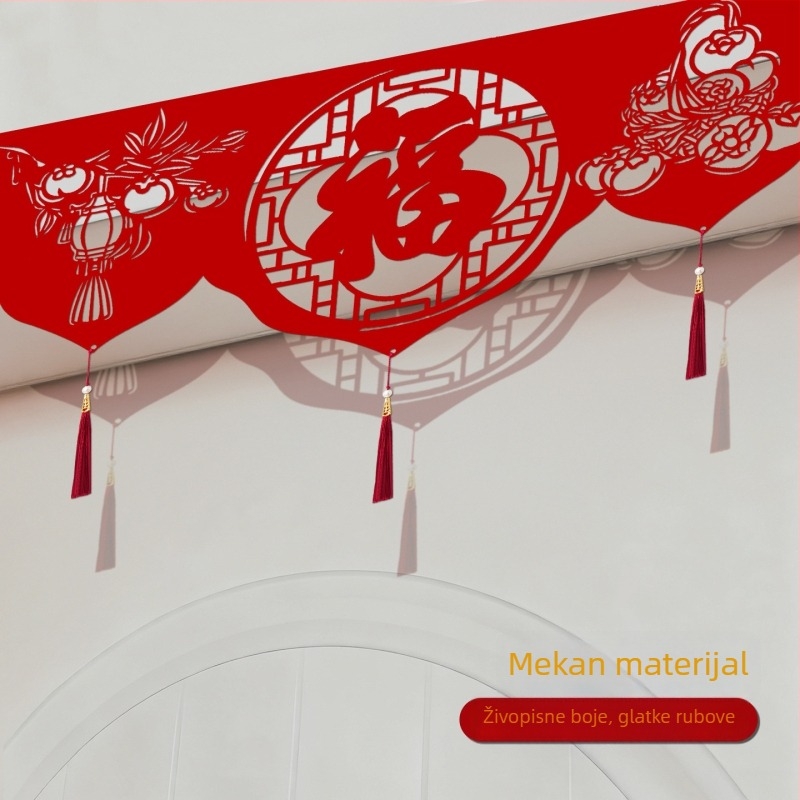 Vrata zavjesa za Proljetni festival – filc tkanina, trake, uzorak: zodijak/ crtanje/ tekst, rekvizit za uređenje prostora