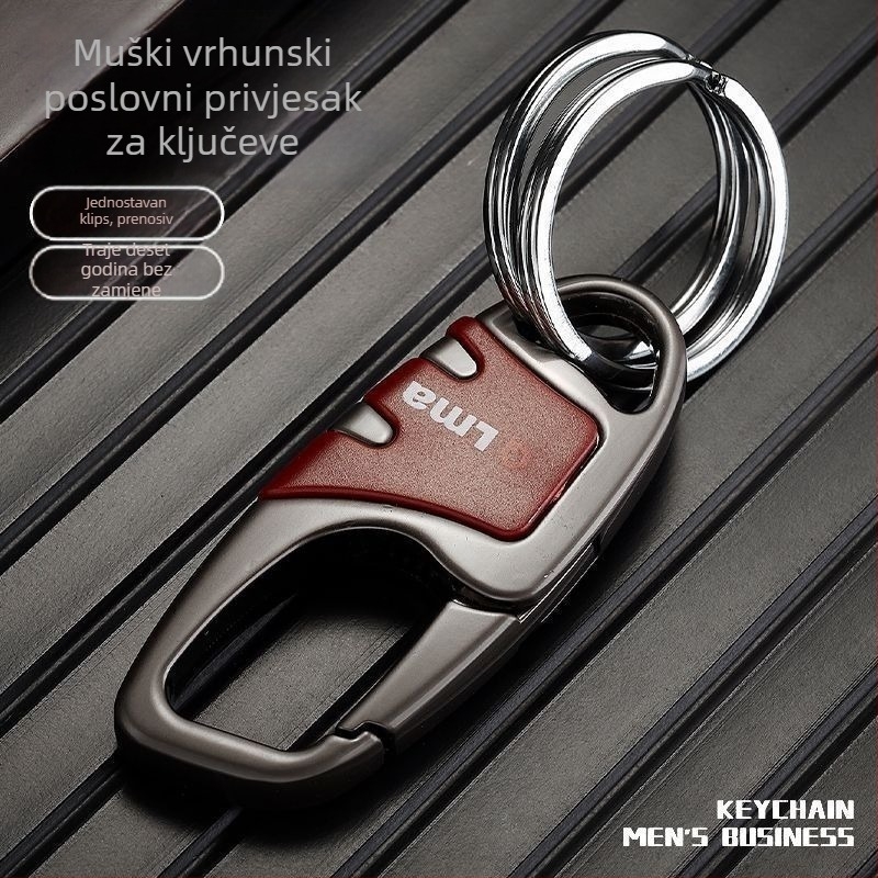 Kljucni lanac za auto od cinkove legure s dvostrukim prstenom – jednostavan moderni stil, etiketa za ključeve