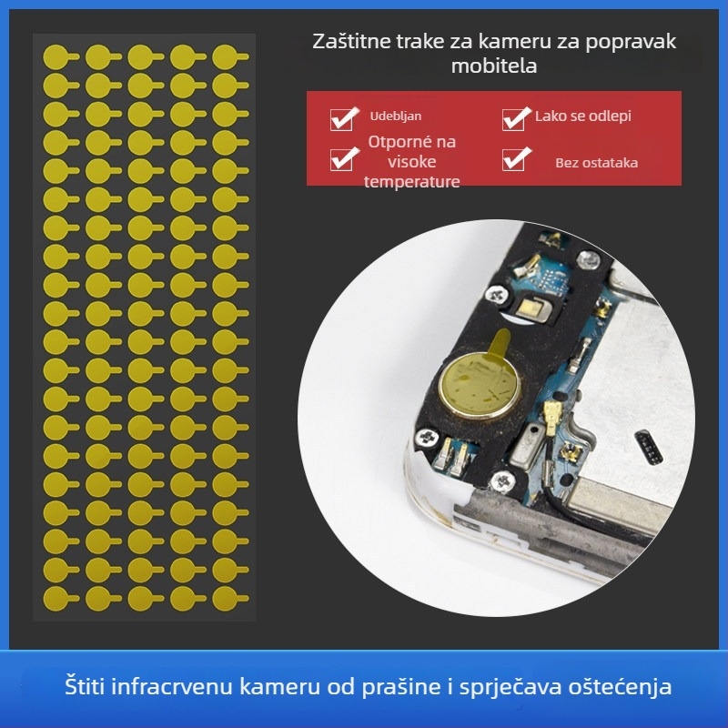 Zaštitni film za prednju i stražnju kameru, antiprašno ljepilo, debelji, otporno na visoke temperature, jedan list s 100 naljepnica