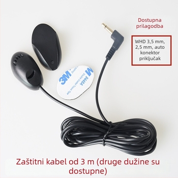 Auto Bluetooth mikrofon s ljepilnim držačem, kondenzatorski mikrofon, Bluetooth 2.1, raspon frekvencija 100 Hz–20 kHz, SNR ≥ 70 dB, kabel 3 m