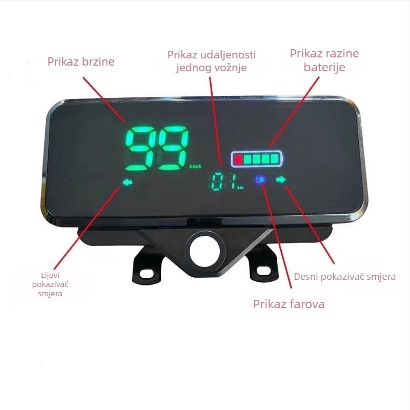 Dashboard za električni tricikl – univerzalni LCD instrument panel, digitalno plastično kućište, Xin Chuangling