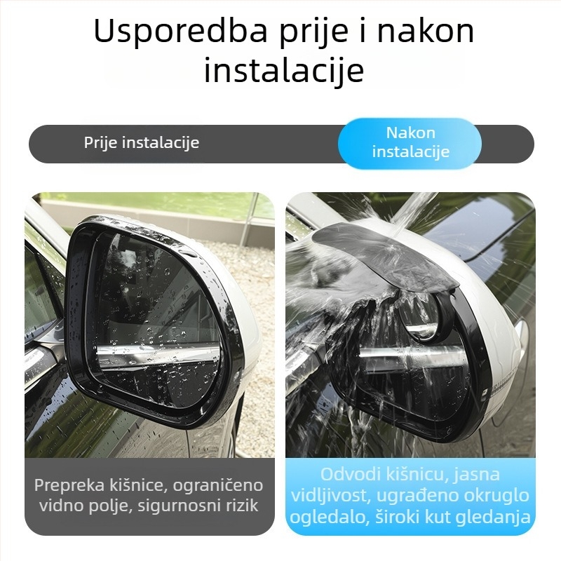 Auto ogledalo retrovizora kišni štit s integriranim kišnim štitom (Snap-On ugradnja; PVC; universalni model; paket od dva komada)