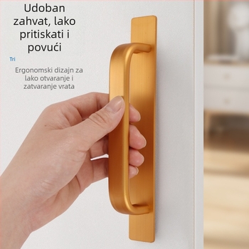 Aluminijska legura, površinski montirana ručka za vrata, pogodna za drvena vrata, prozore, staklena klizna vrata i ormariće, samoljepljiva, elektroplatirana površina, Model 003, moderni minimalistički stil
