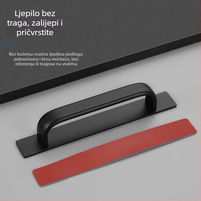 Aluminijska legura, površinski montirana ručka za vrata, pogodna za drvena vrata, prozore, staklena klizna vrata i ormariće, samoljepljiva, elektroplatirana površina, Model 003, moderni minimalistički stil