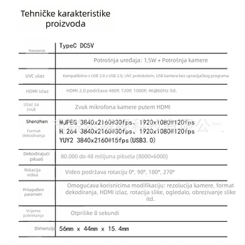 UVC USB kamera HDMI adapter bez upravljačkog programa, 3.04K vertikalni prikaz, za Pocket3 live prijenos