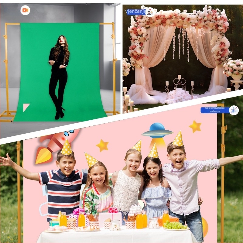 Stalak za pozadinu od kovanog željeza, kvadratni luk, teleskopski, za krajinsku fotografiju – 8 kg, Shenghui