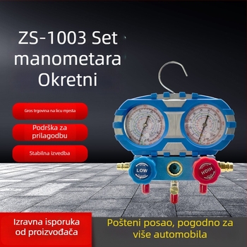 ZS-1003 Dijafragmatski tlakmjer za automobilsku klimu, set dvaju manometara, navojno spoj, nominalni promjer 70 mm, raspon mjerenja: visok 0-35, nizak 1-18.