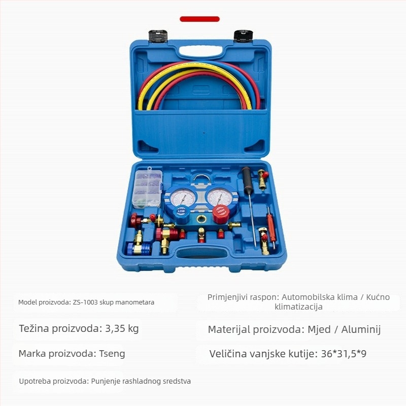 ZS-1003 Dijafragmatski tlakmjer za automobilsku klimu, set dvaju manometara, navojno spoj, nominalni promjer 70 mm, raspon mjerenja: visok 0-35, nizak 1-18.