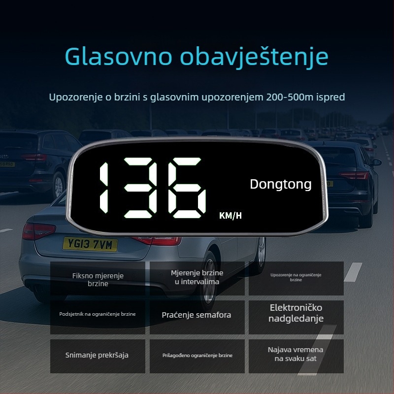 Automobilski solarni HUD zaslon - LCD HUD zaslon, GPS ulaz, solarno napajanje, ABS+PC materijal, težina 0,15 kg