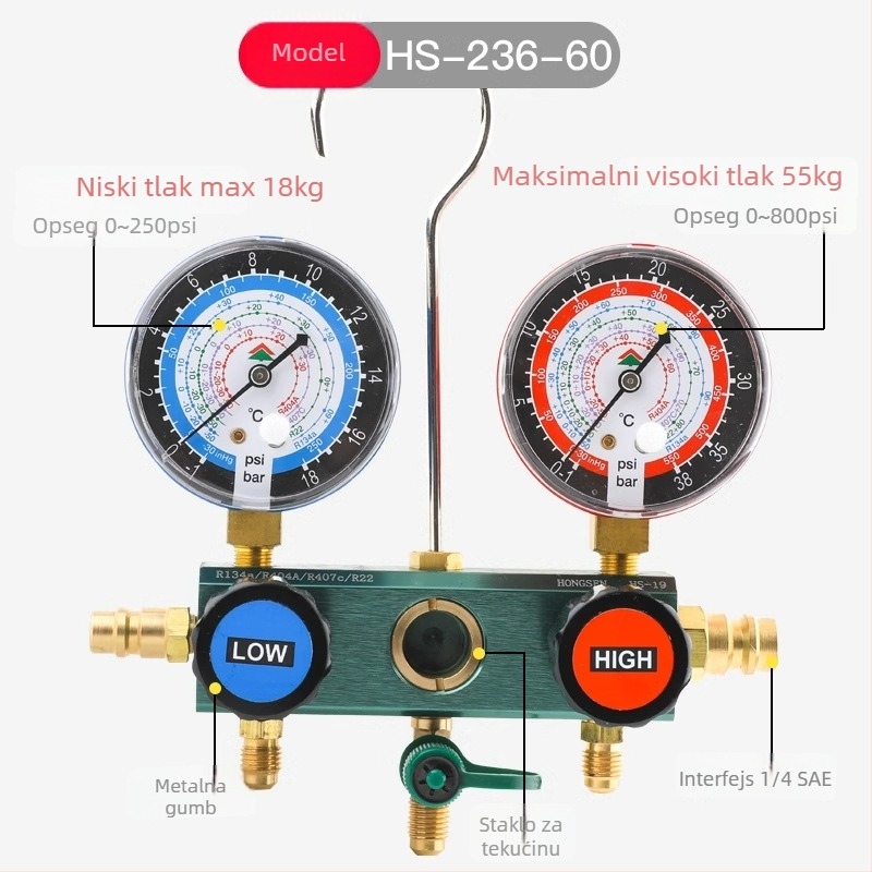 Diaphragma tlakometar za automobilni rashladni sustav HS-236A-60, raspon mjerenja 3.8, točnost 1.6, izravno spajanje