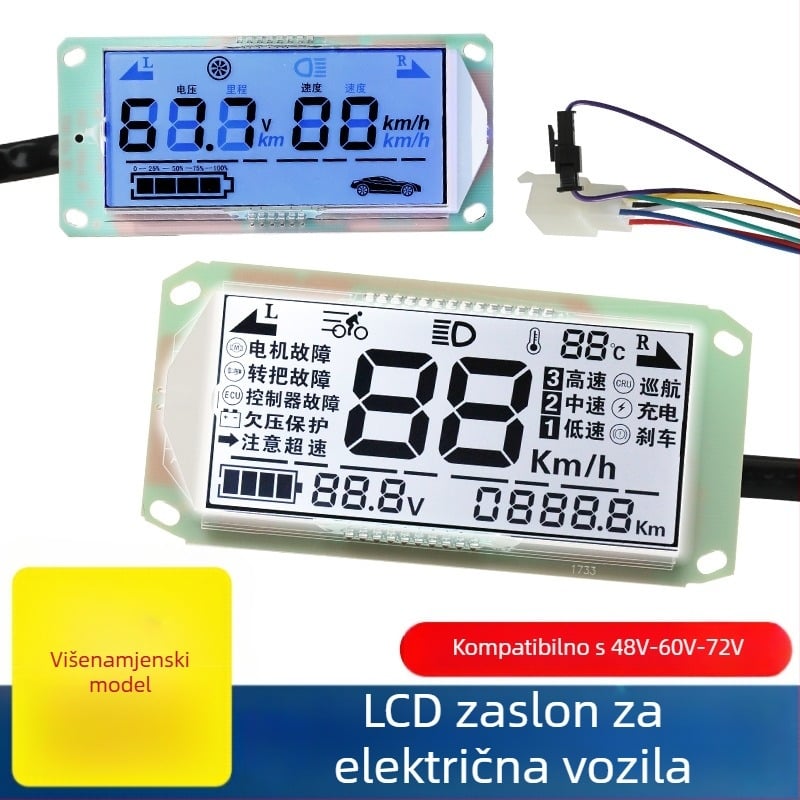 LCD zaslon za električno vozilo, za instrument ploču – univerzalni 48V/60V/72V, LED, 1920x1080