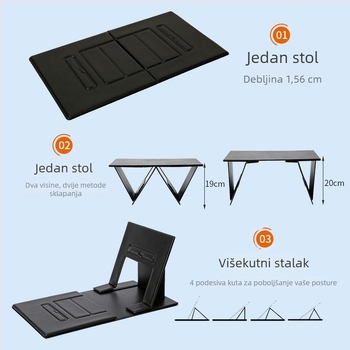 Sklopiva podrška za laptop i tablet s pločom od kože visoke gustoće – kompatibilna sa svim modelima, težina 1100 g, prenosni noćni stol