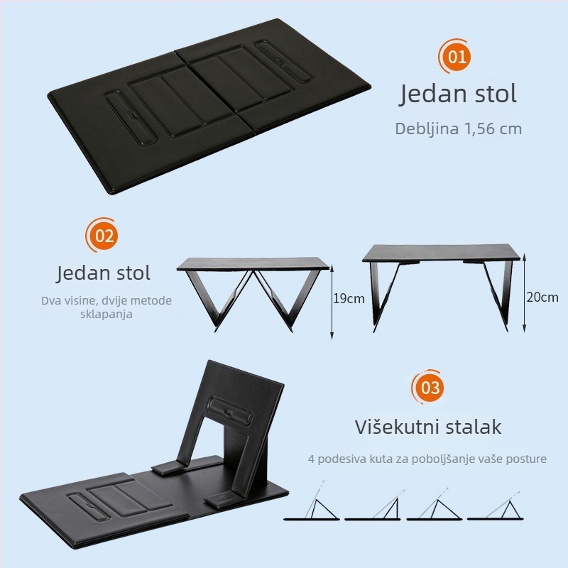 Sklopiva podrška za laptop i tablet s pločom od kože visoke gustoće – kompatibilna sa svim modelima, težina 1100 g, prenosni noćni stol