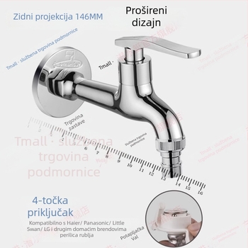 Submarine slavina za perilicu — produžen dizajn, ugradbeni zidni montaža, bakreno tijelo, keramički jezgreni ventil, otvaranje ključem