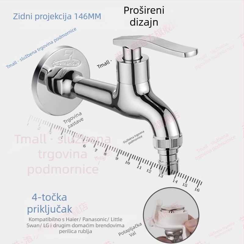 Submarine slavina za perilicu — produžen dizajn, ugradbeni zidni montaža, bakreno tijelo, keramički jezgreni ventil, otvaranje ključem