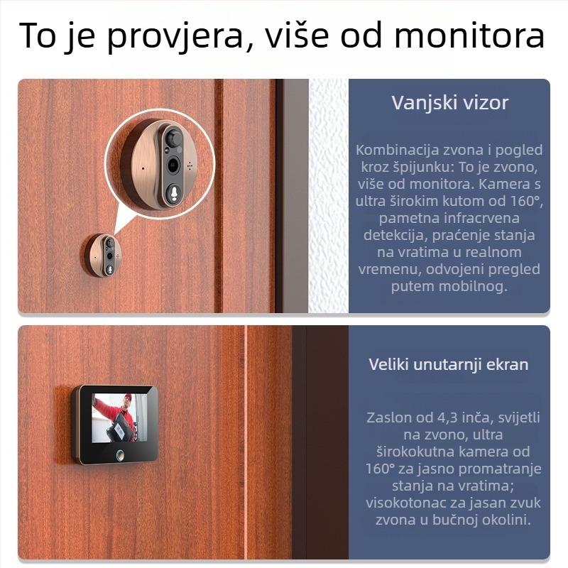 Video zvono za vrata s nadzorom videa, WiFi daljinski interkom, punjiva baterija 5000mAh, model QR-038, marka qoer