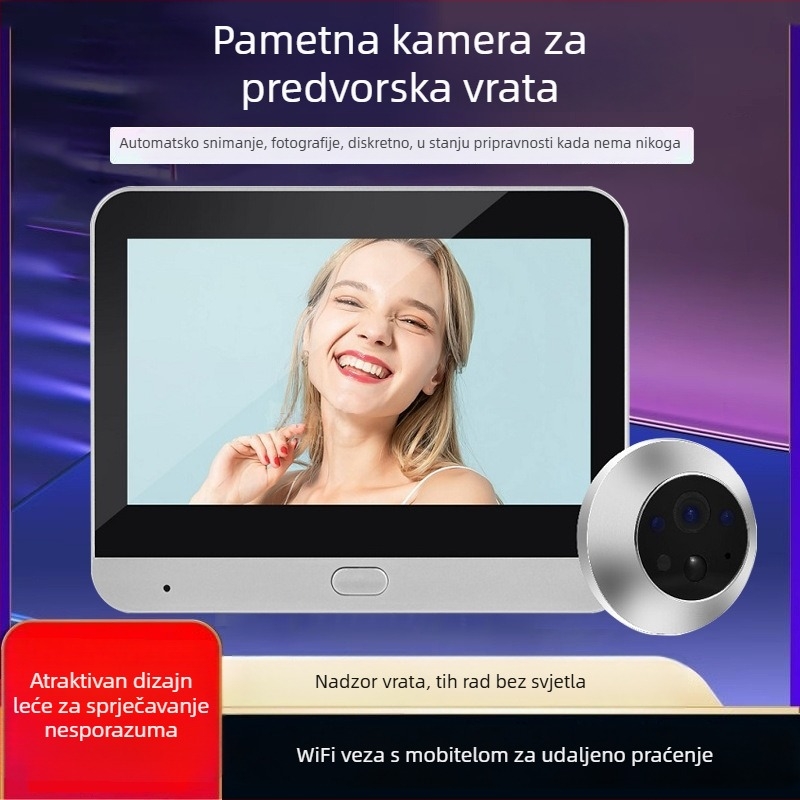 Interkom za vrata s vizualnom kamerom i zaslonom, model Smart Cat Eye, punjiv, 5V, za kućnu upotrebu (obiteljska kuća, vila, stan)
