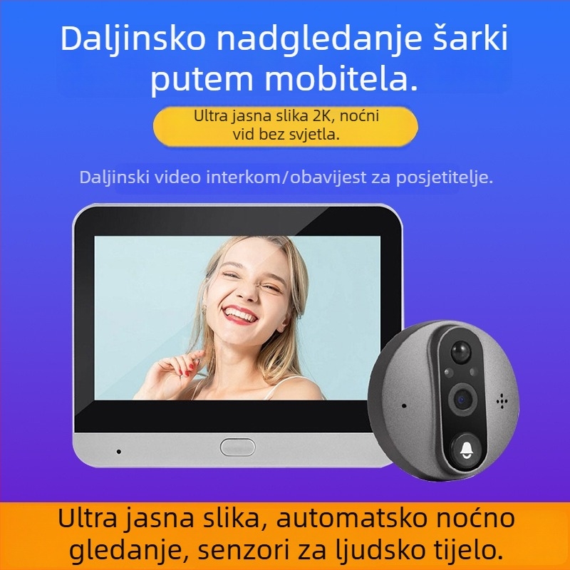 Interkom za vrata s vizualnom kamerom i zaslonom, model Smart Cat Eye, punjiv, 5V, za kućnu upotrebu (obiteljska kuća, vila, stan)