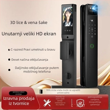 Pametna brava za vrata s 3D prepoznavanjem lica, dvostrukim zaslonom, vizualnim prozorom, pristup otiskom prsta ili lozinkom (skeniranje <0.1 s; FAR <0.001%)