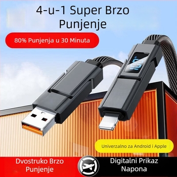 4-u-1 kabel za podatkovni prijenos uz brzo punjenje – Lightning i Type-C, dizajn dvostrukog grananja, 100W, cinkova legura