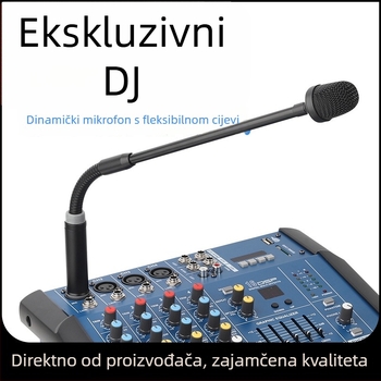 Dinamični mikrofon s fleksibilnom šijom (gooseneck), 3-pinski XLR priključak, model DJ Mac – za pozornicu, žive nastupe i sastanke; frekvencijski odziv 20 Hz–20 kHz, SNR ≥70 dB, phantom napajanje 48 V