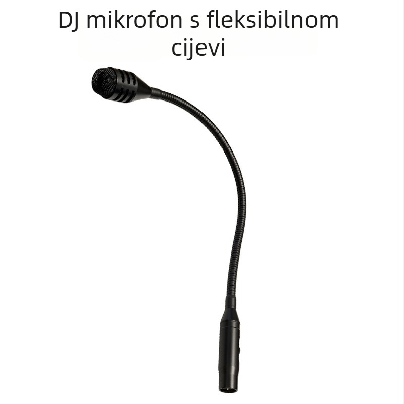 Dinamični mikrofon s fleksibilnom šijom (gooseneck), 3-pinski XLR priključak, model DJ Mac – za pozornicu, žive nastupe i sastanke; frekvencijski odziv 20 Hz–20 kHz, SNR ≥70 dB, phantom napajanje 48 V